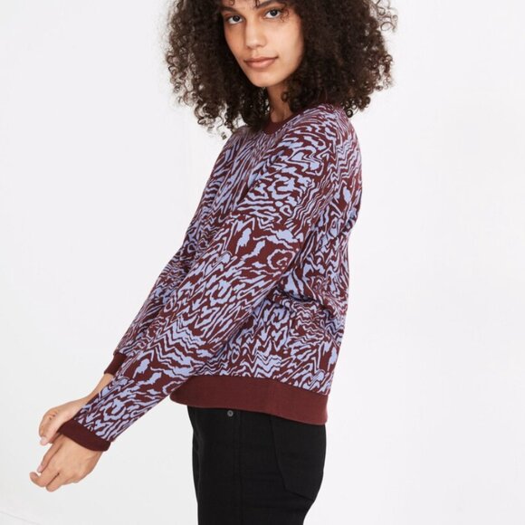 NWT MADEWELL Purple Cotton Oversized Sweatshirt in Tiger Print SZ Small - Picture 3 of 7